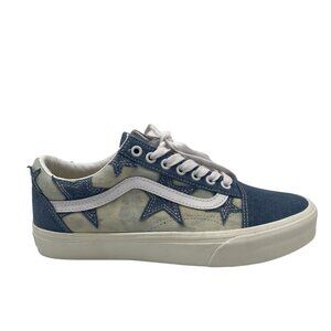 Vans Old Skool Shoes Womens Sz 9.5 Blue Denim Star‎ Patch Low Top Skater Street